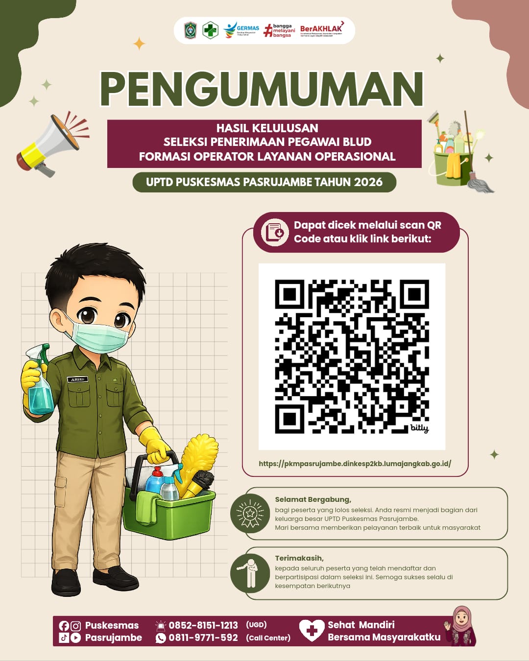 Pengumuman Hasil Seleksi Tahap Akhir Calon Pegawai BLUD UPTD Puskesmas Pasrujambe Tahun 2026