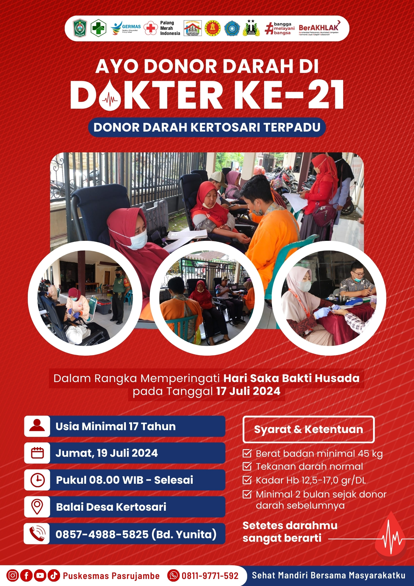 Ayo Donor Darah di Kegiatan Donor Darah Kertosari Terpadu (DOKTER) ke-21
