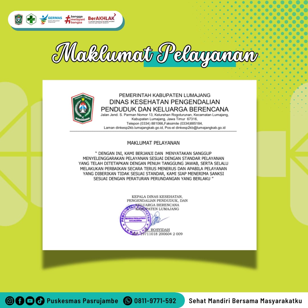 Maklumat Pelayanan UPT Puskesmas Pasrujambe Tahun 2025